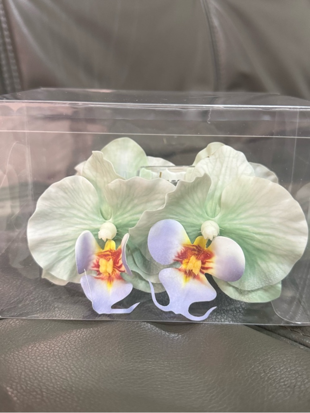 Floral Orchid Jaw Clip in Soft Green and Pale Blue